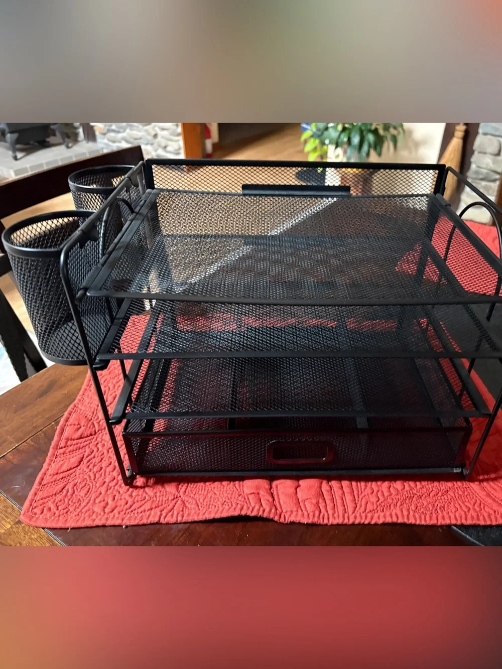 Mesh Desk Organizer, 3 Trays, 1 Drawer, 2 Pen Holders, Office Desktop Organizer